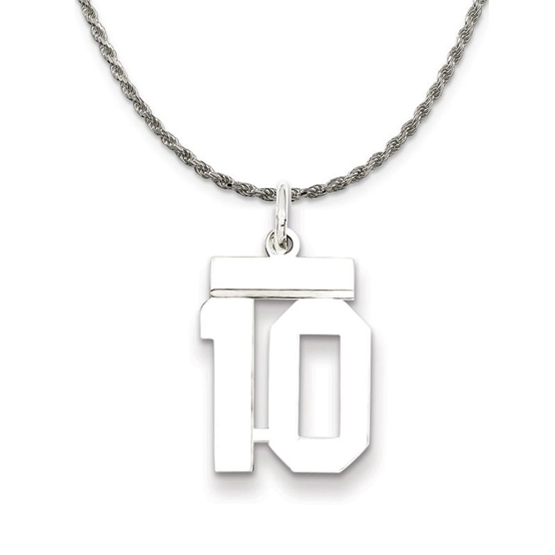 Sterling Silver Athletic Lg Polished Number 10 Necklace - 24 Inch